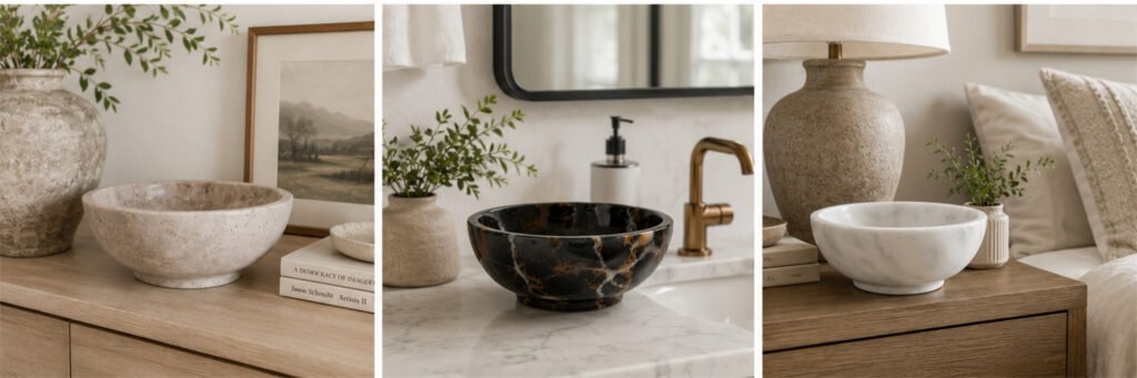 decorative travertine bowl, marble bowls
