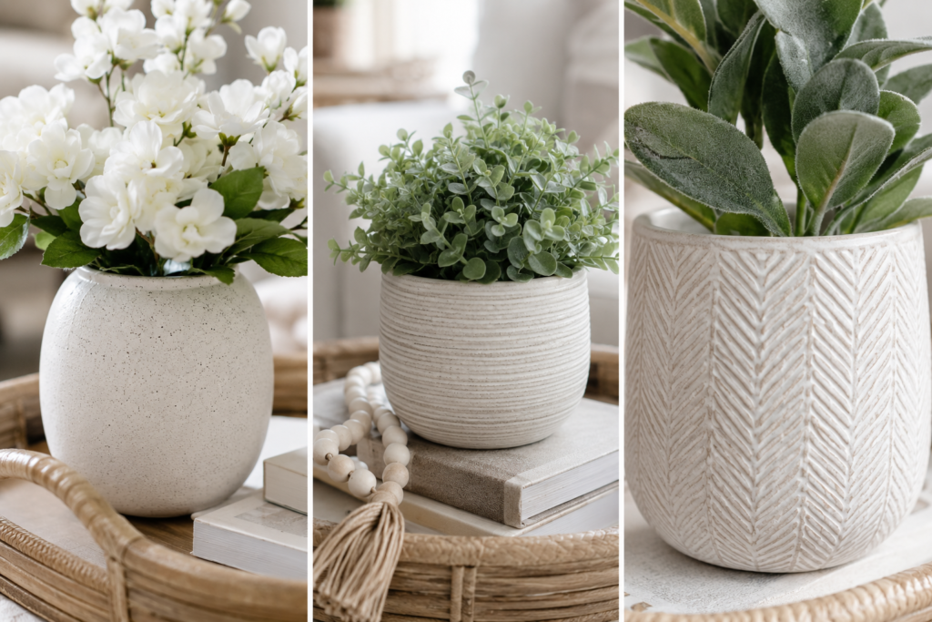 faux plants for the living room, coffee table decor