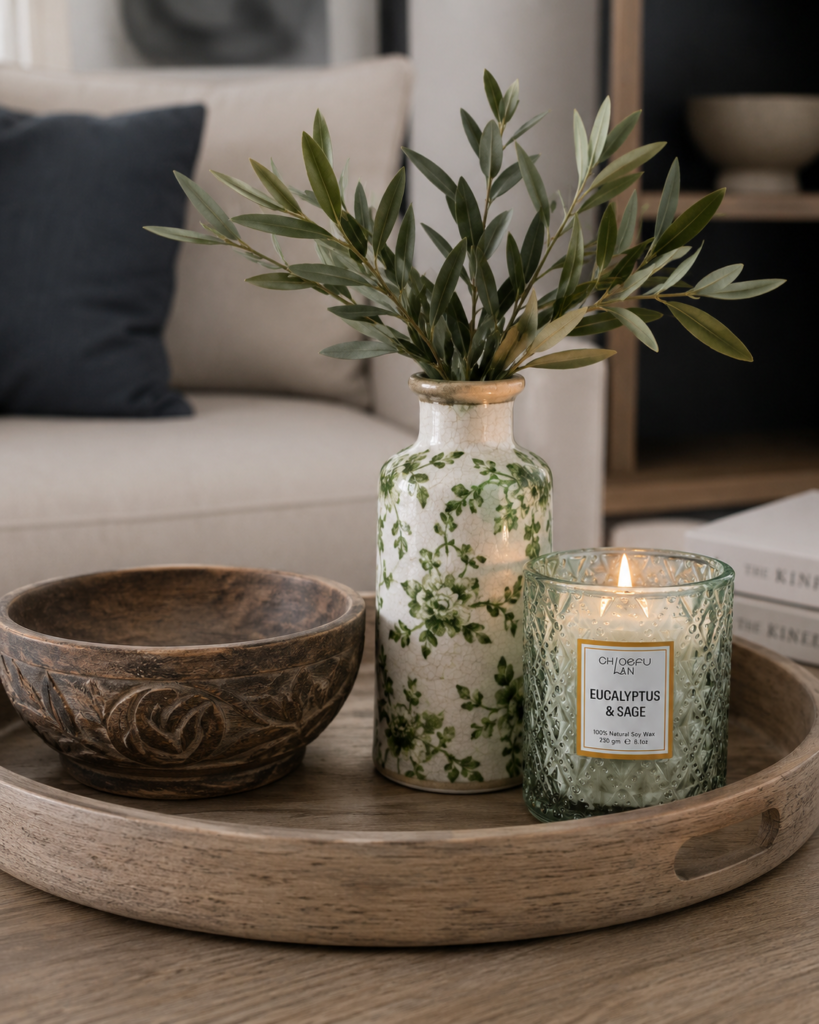 coffee table tray decor ideas modern organic, vintage